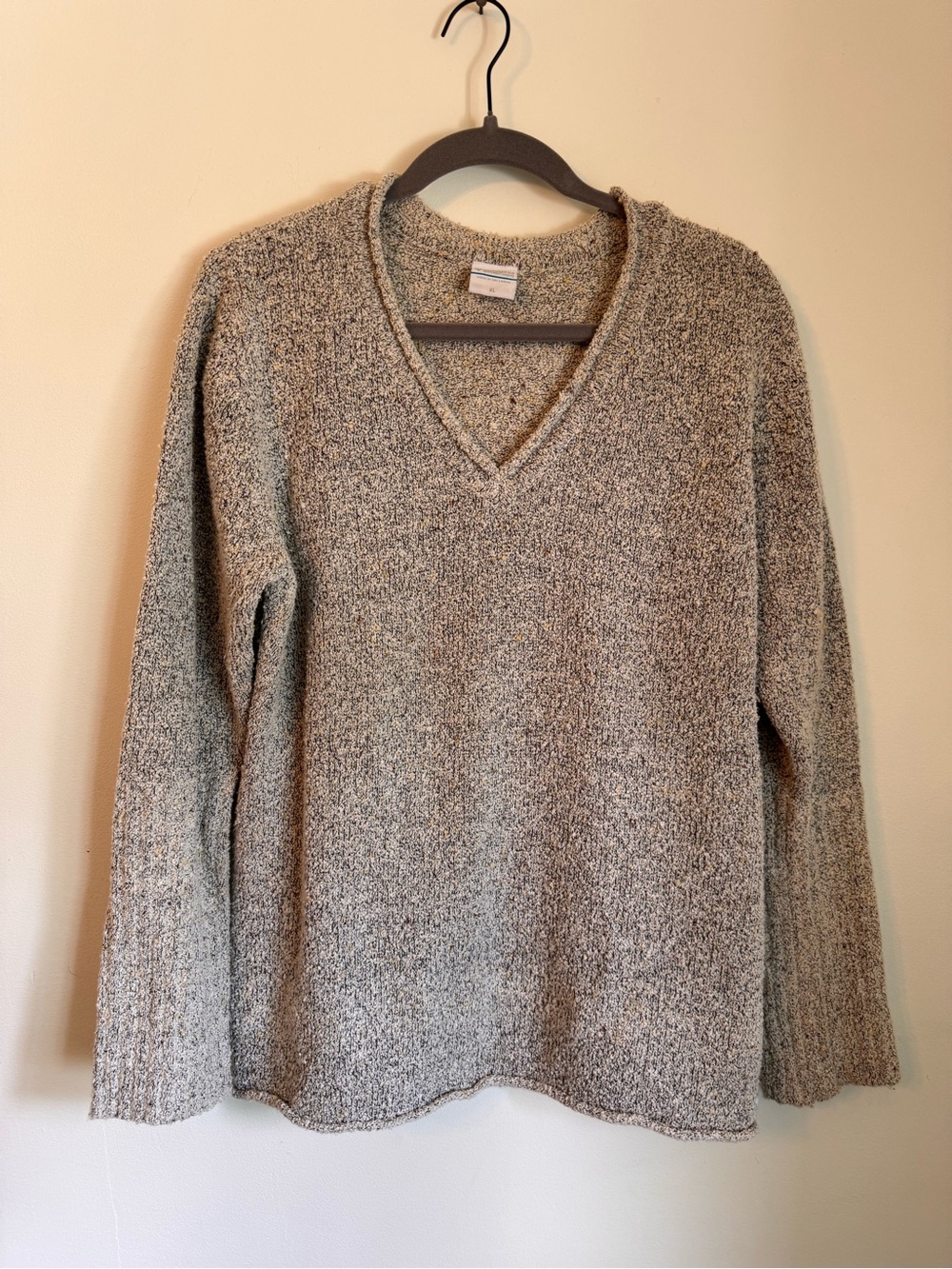 Columbia Vintage 90s V-Neck Heathered Knit Sweater in Taupe - Size XL